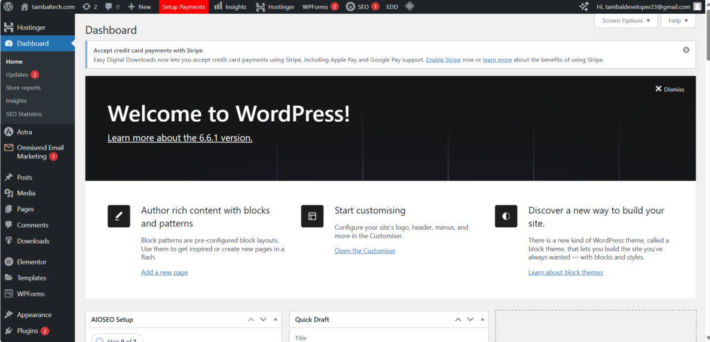 wordpress dashboard